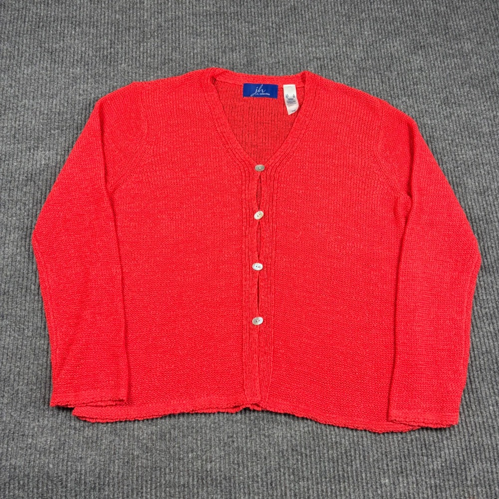 JH Collectibles Cardigan Womens XL Red Knit Button Front V-Neck Sweater‎